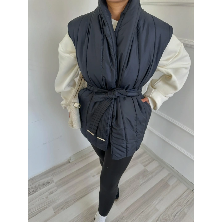 Kadın Triko Detaylı Yelek Siyah