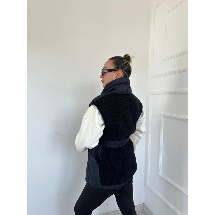 Kadın Triko Detaylı Yelek Siyah