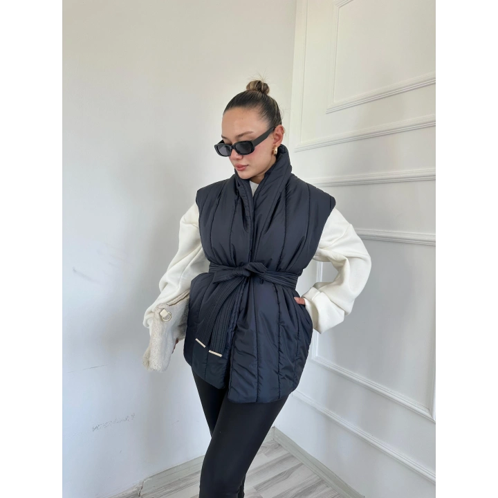 Kadın Triko Detaylı Yelek Siyah