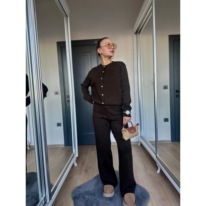 Kadın Triko Pantolon Koyu Kahve