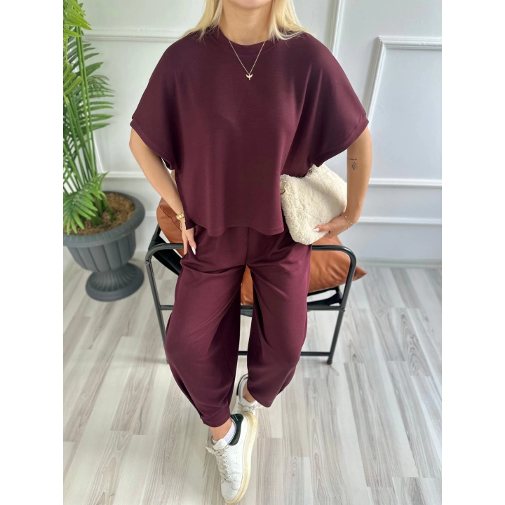 Kadın Tshirt Pantolon Takım Bordo