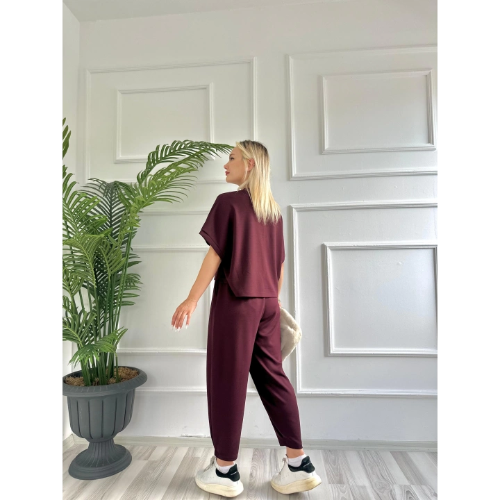 Kadın Tshirt Pantolon Takım Bordo