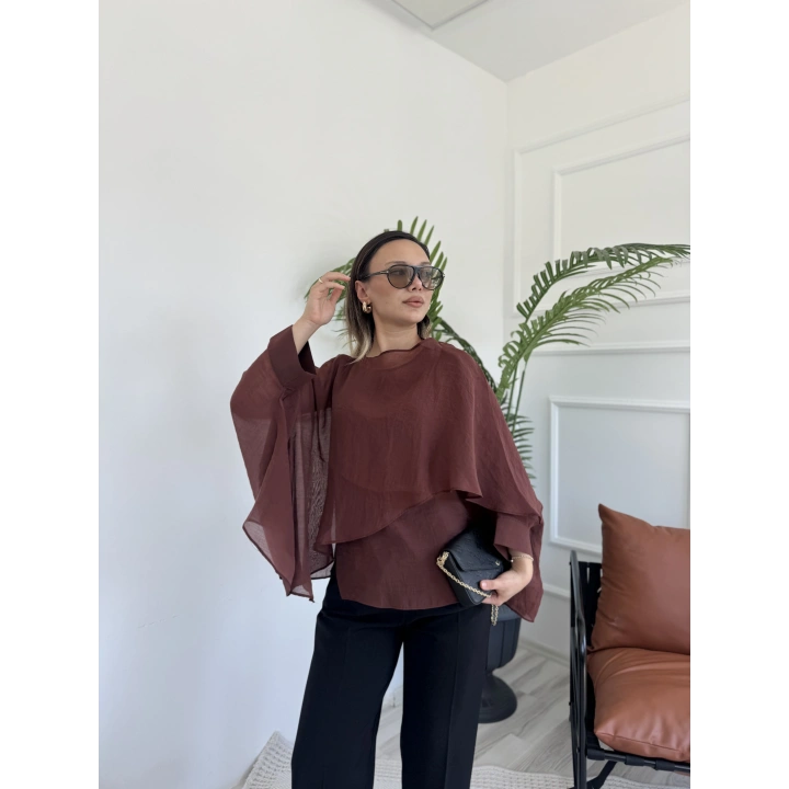 Kadın Uçuşan Pelerin Bluz Tarçın