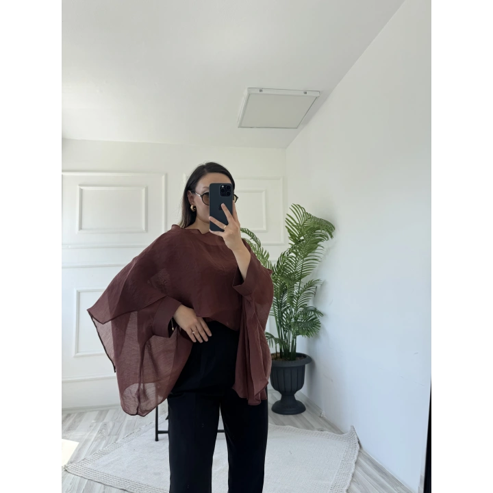 Kadın Uçuşan Pelerin Bluz Tarçın