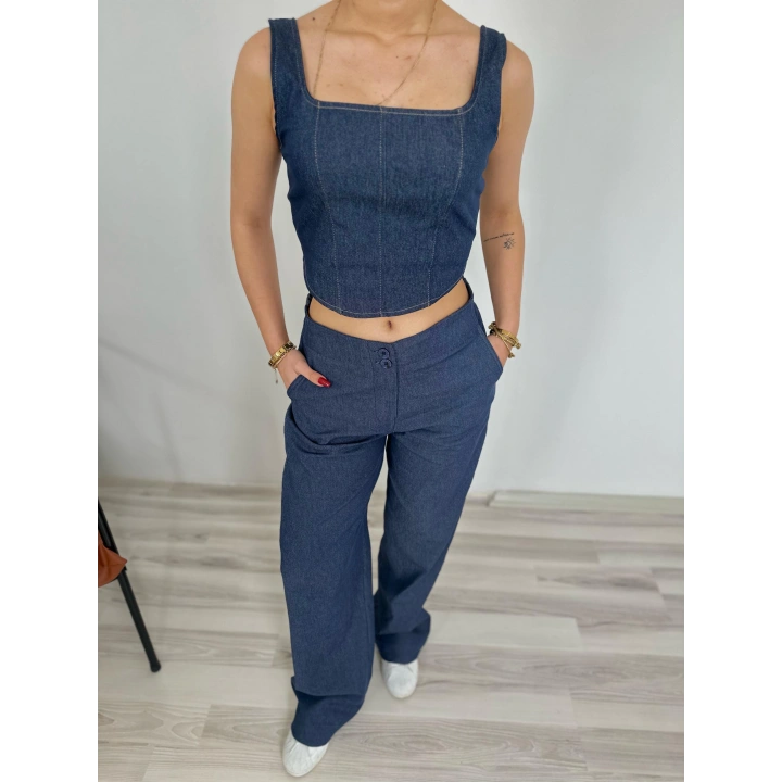 Kadın Yandan Cepli Pantolon Mavi