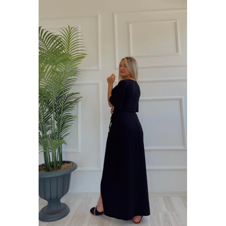 Kadın Yarım Kol Yandan Bağlamalı Jahzeel Elbise Siyah