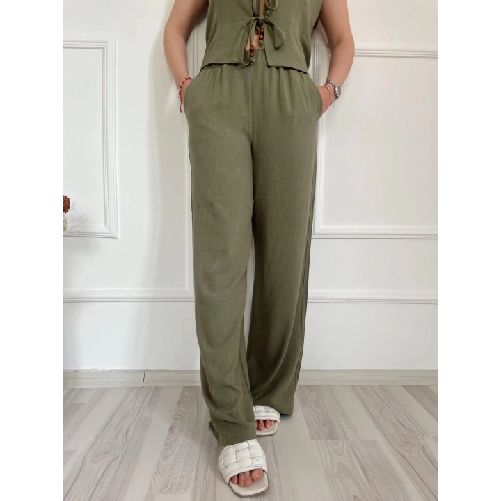 Kadın Yelek Ve Pantolon İkili Takım Haki