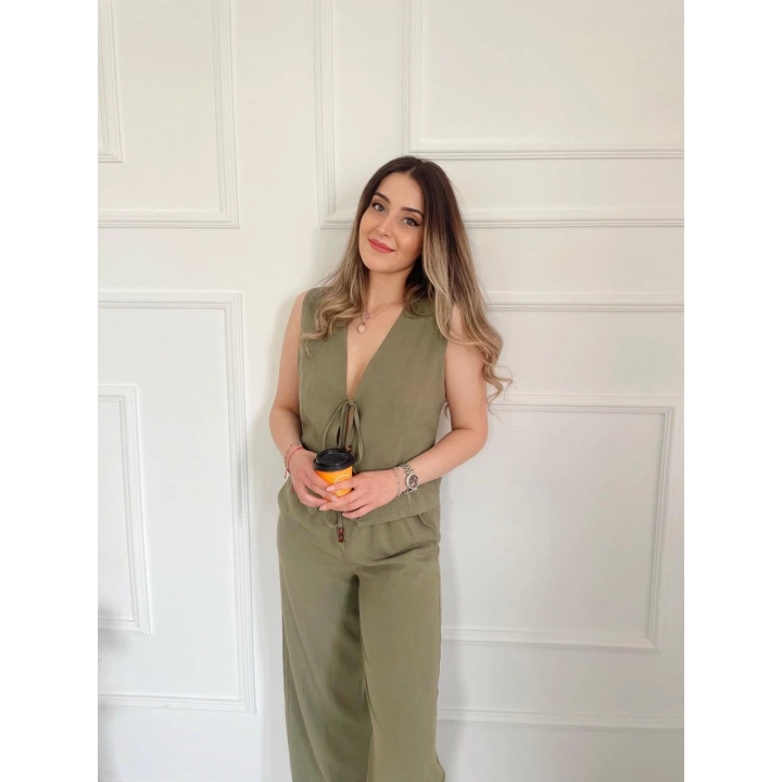 Kadın Yelek Ve Pantolon İkili Takım Haki