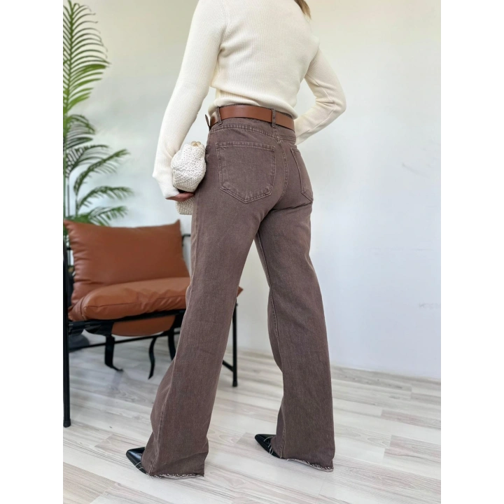 Kadın Yıkamalı Palazzo Pantolon Kahverengi