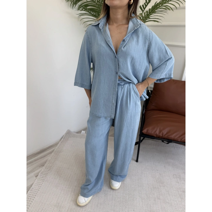 Kadın Yumuşak Dokulu Tencel Takım Açık Mavi