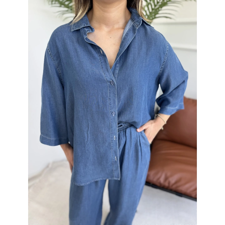 Kadın Yumuşak Dokulu Tencel Takım lacivert