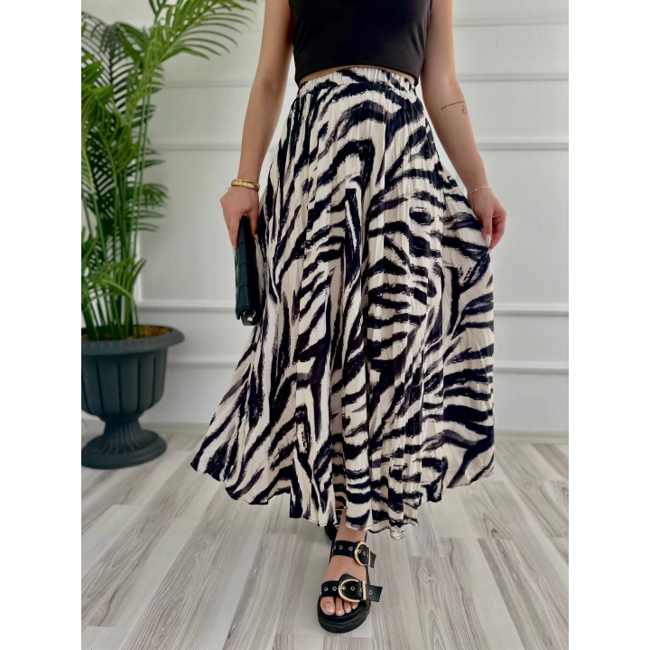 Kadın Zebra Desenli Etek Bej