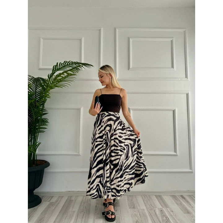Kadın Zebra Desenli Etek Bej