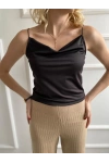 Kadın Siyah Degaje Yaka Crop