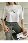 Kadın Oversize Crop Tişört Beyaz