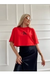 Kadın Oversize Crop Tişört Kırmızı