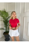 Kadın Büzgü Detaylı Crop Kırmızı Tshirt