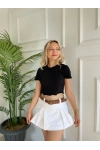 Kadın Büzgü Detaylı Crop Siyah Tshirt