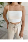 Kadın Spagetti Askılı Crop Ekru