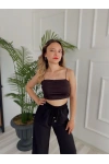 Kadın Spagetti Askılı Crop Siyah