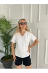 Kadın V Yaka Basic Tshirt Beyaz
