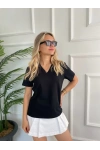 Kadın V Yaka Basic Tshirt Siyah