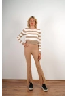 Kadın Paçası Yırtmaçlı Yüksek Bel Pantolon Camel