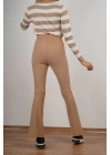 Kadın Paçası Yırtmaçlı Yüksek Bel Pantolon Camel
