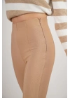 Kadın Paçası Yırtmaçlı Yüksek Bel Pantolon Camel
