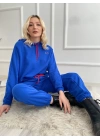 Kadın Kapüşonlu Paçası Lastikli Eşofman Takımı Saks Mavi