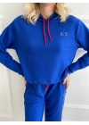 Kadın Kapüşonlu Paçası Lastikli Eşofman Takımı Saks Mavi