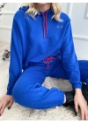 Kadın Kapüşonlu Paçası Lastikli Eşofman Takımı Saks Mavi