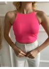 Kadın Pembe Halter Yaka Crop