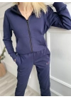 Kadın Kapüşonlu Paçası Lastikli Eşofman Takımı Lacivert