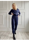 Kadın Kapüşonlu Paçası Lastikli Eşofman Takımı Lacivert