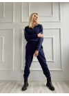 Kadın Kapüşonlu Paçası Lastikli Eşofman Takımı Lacivert