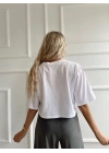 Kadın Oversize Crop Tişört Beyaz