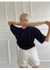 Kadın Oversize Crop Tişört Siyah