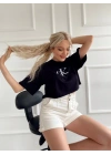 Kadın Oversize Crop Tişört Siyah