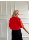 Kadın Oversize Crop Tişört Kırmızı