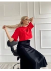 Kadın Oversize Crop Tişört Kırmızı