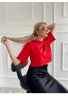 Kadın Oversize Crop Tişört Kırmızı