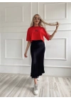 Kadın Oversize Crop Tişört Kırmızı
