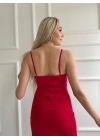 Kadın Askılı Yırtmaçlı Elbise Kırmızı