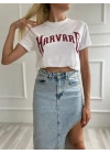 Kadın Basic Tişört Harvard Baskılı Beyaz