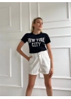 Kadın Basic Tişört Newyork City Baskılı Siyah