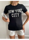 Kadın Basic Tişört Newyork City Baskılı Siyah