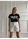 Kadın Basic Tişört Paris Le Maraıs Baskılı Siyah