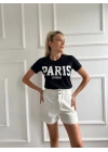 Kadın Basic Tişört Paris Le Maraıs Baskılı Siyah