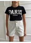 Kadın Basic Tişört Paris Le Maraıs Baskılı Siyah